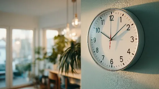 An analog clock on an office wall