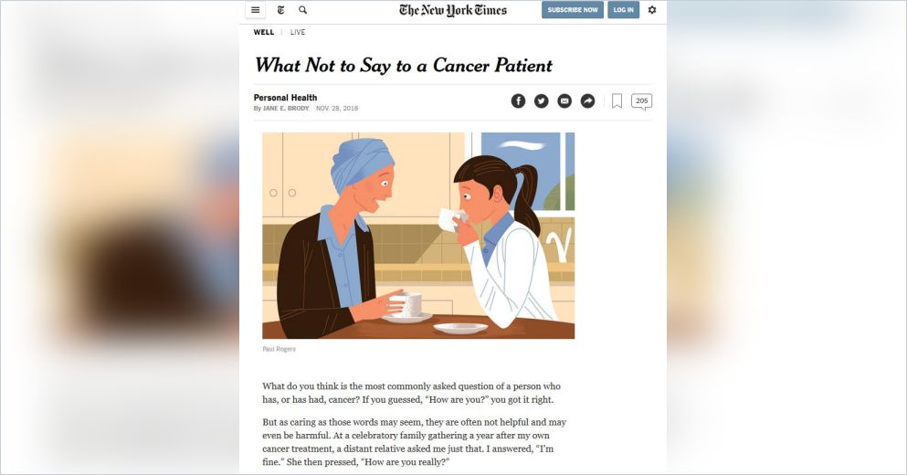 What Not to Say to a Cancer Patient Free Summary by Jane E. Brody