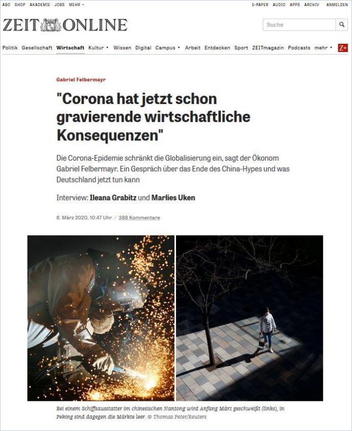 Image of: „Corona hat jetzt schon gravierende wirtschaftliche Konsequenzen“